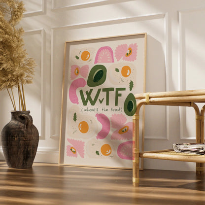 WTF Where's The Food Kitchen Wall Art, Funny Food Poster, Avocado Egg Print