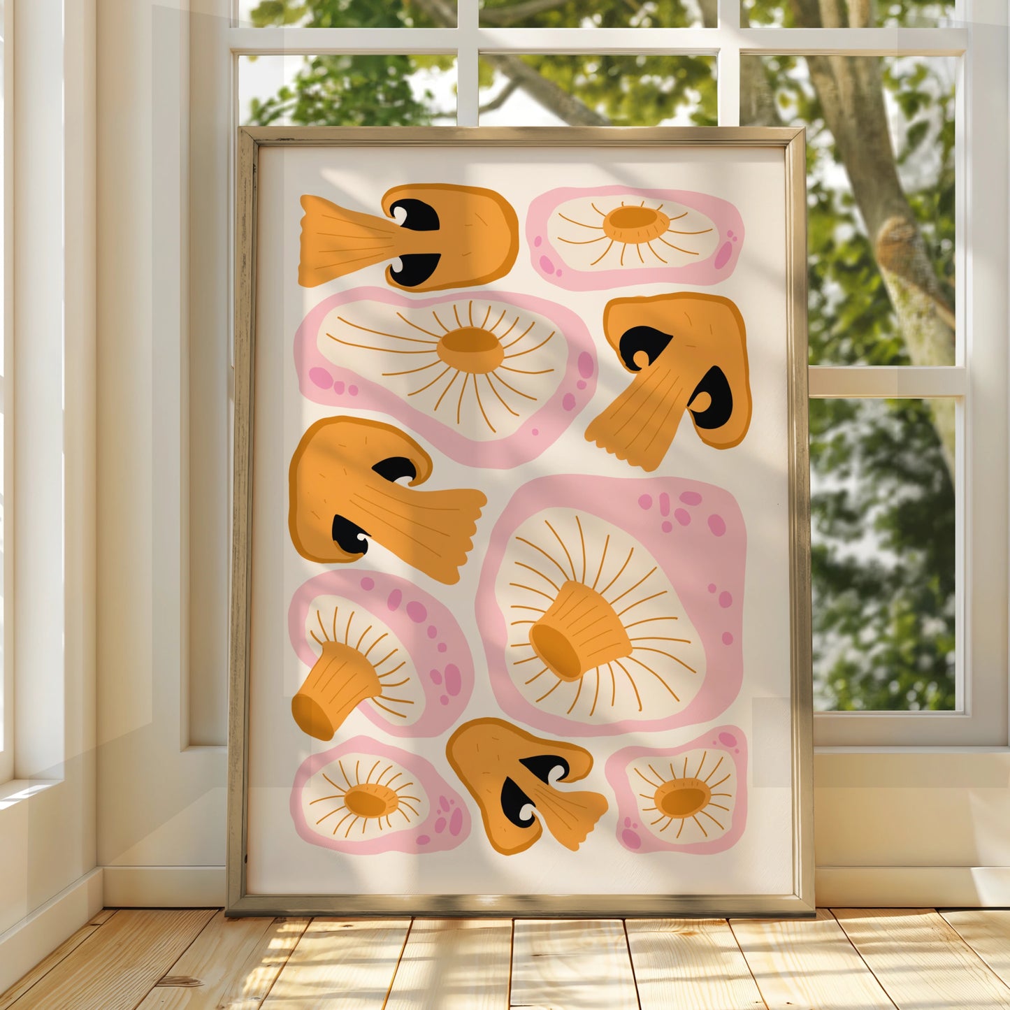 Mushroom Kitchen Art Print, Funky Retro Fungi Poster, Pink Orange Wall Art, Boho Kitchen Decor