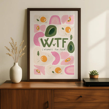WTF Where's The Food Kitchen Wall Art, Funny Food Poster, Avocado Egg Print