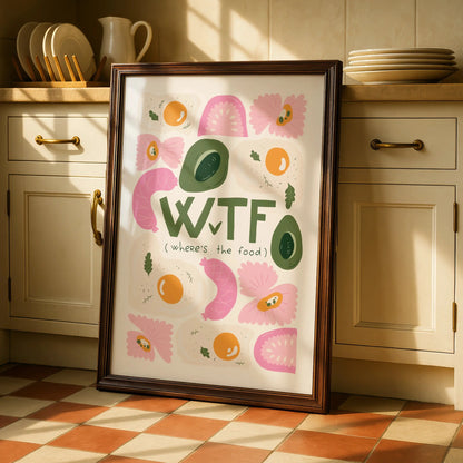 WTF Where's The Food Kitchen Wall Art, Funny Food Poster, Avocado Egg Print