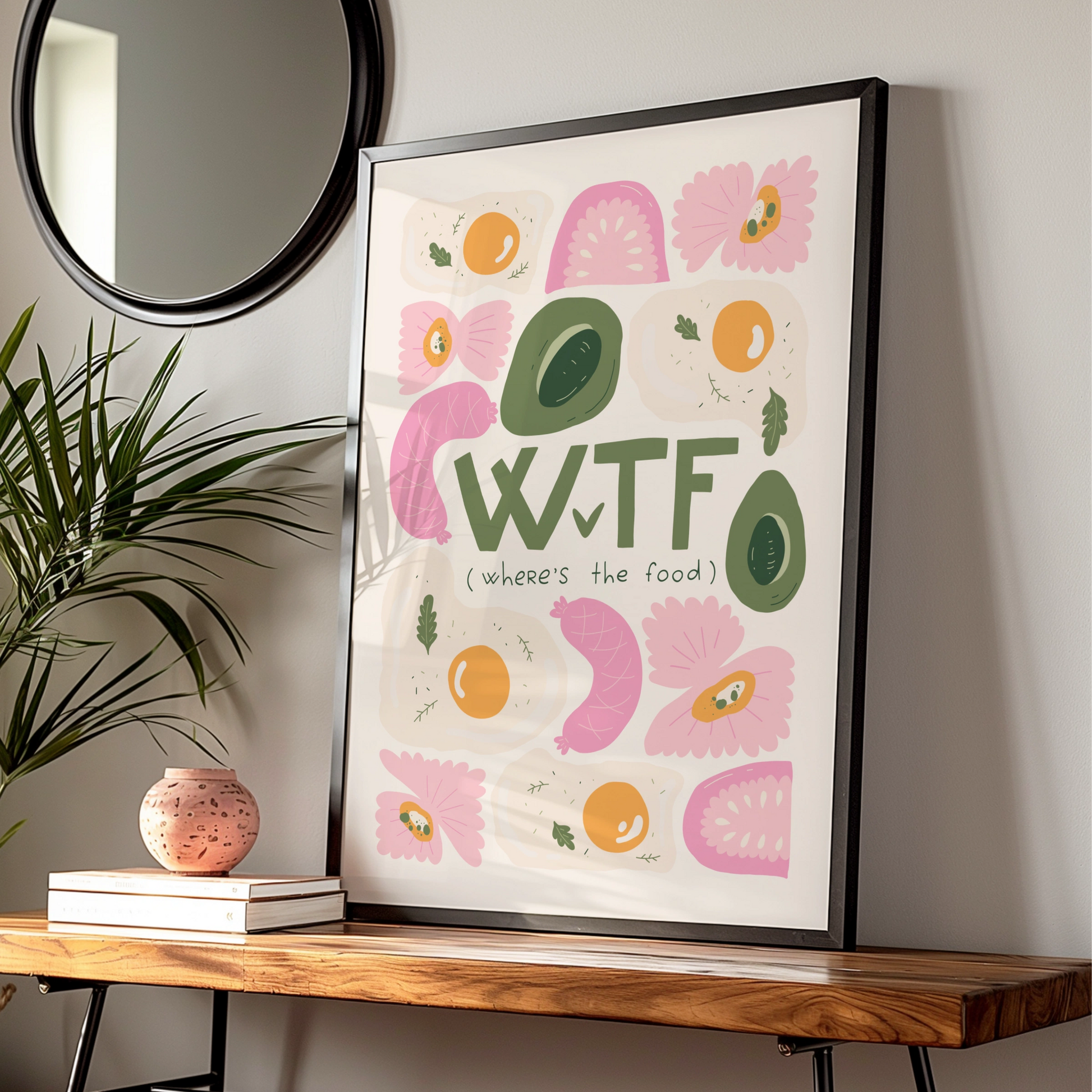 WTF Where's The Food Kitchen Wall Art, Funny Food Poster, Avocado Egg Print