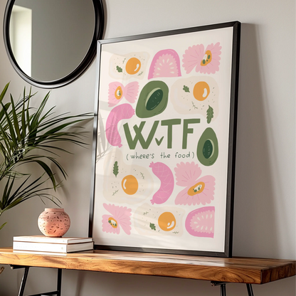 WTF Where's The Food Kitchen Wall Art, Funny Food Poster, Avocado Egg Print