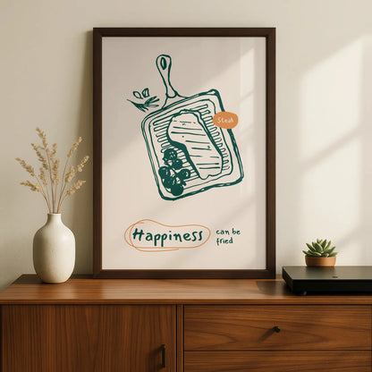 Steak Kitchen Wall Art, Happiness Can Be Fried Poster, Funny Food Print, Chef Gift