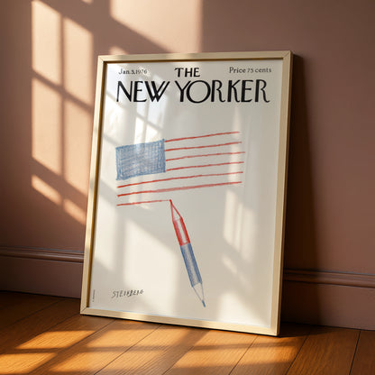 The New Yorker 1976 Poster, Steinberg American Flag Art, Patriotic Wall Print