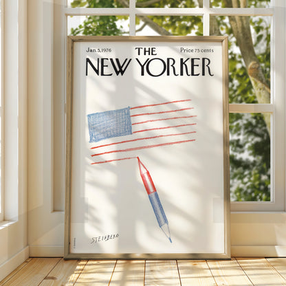 The New Yorker 1976 Poster, Steinberg American Flag Art, Patriotic Wall Print