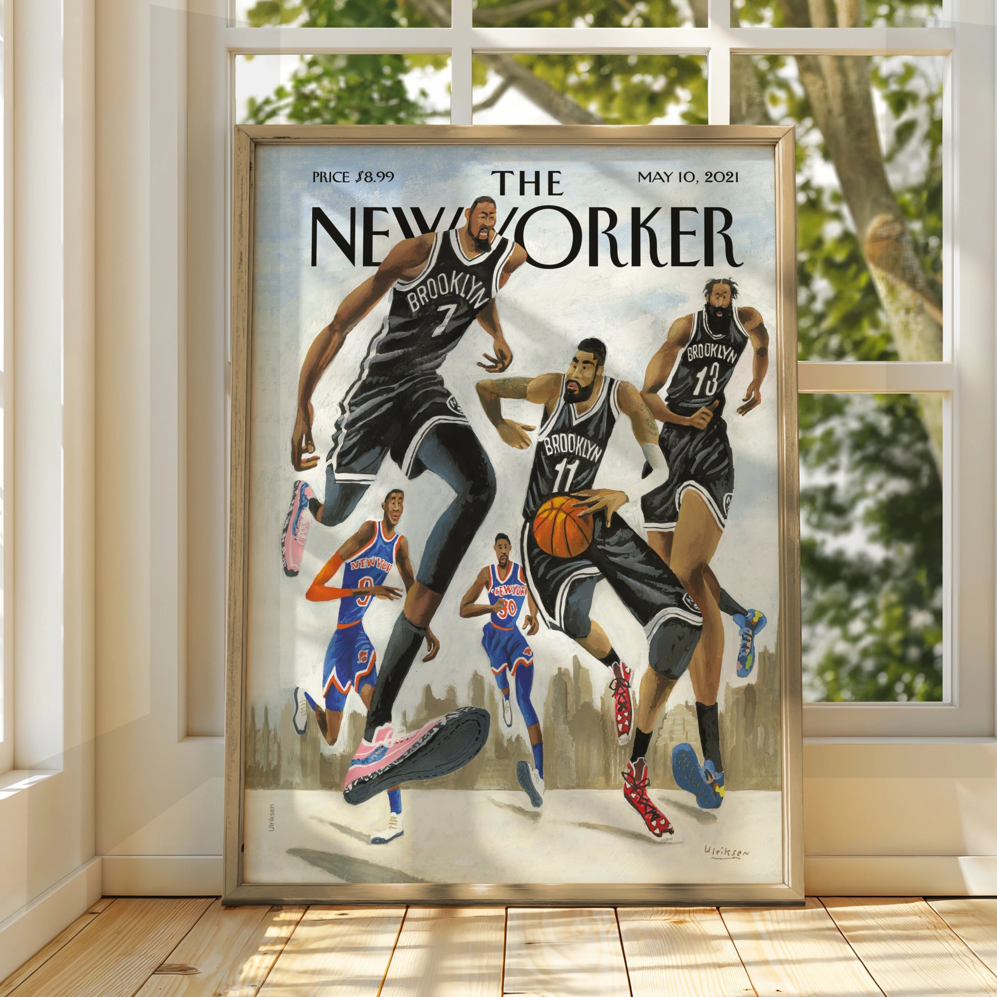The New Yorker Basketball Poster, Brooklyn Nets vs Knicks, NYC Sports Wall Art