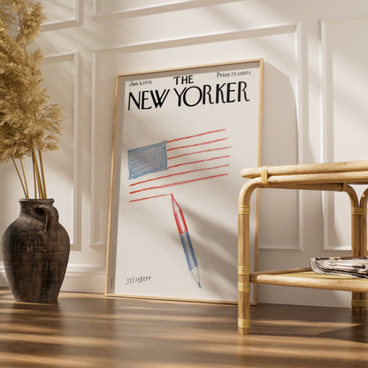 The New Yorker 1976 Poster, Steinberg American Flag Art, Patriotic Wall Print