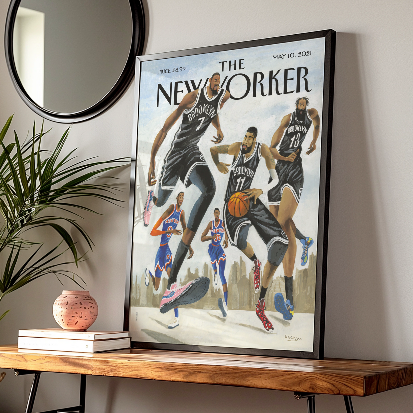The New Yorker Basketball Poster, Brooklyn Nets vs Knicks, NYC Sports Wall Art