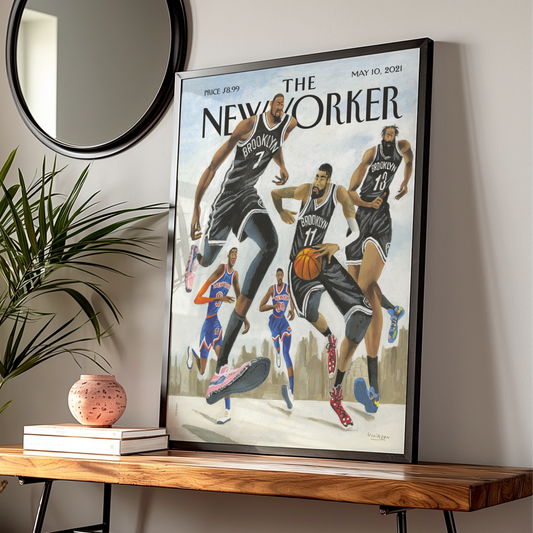 The New Yorker Basketball Poster, Brooklyn Nets vs Knicks, NYC Sports Wall Art