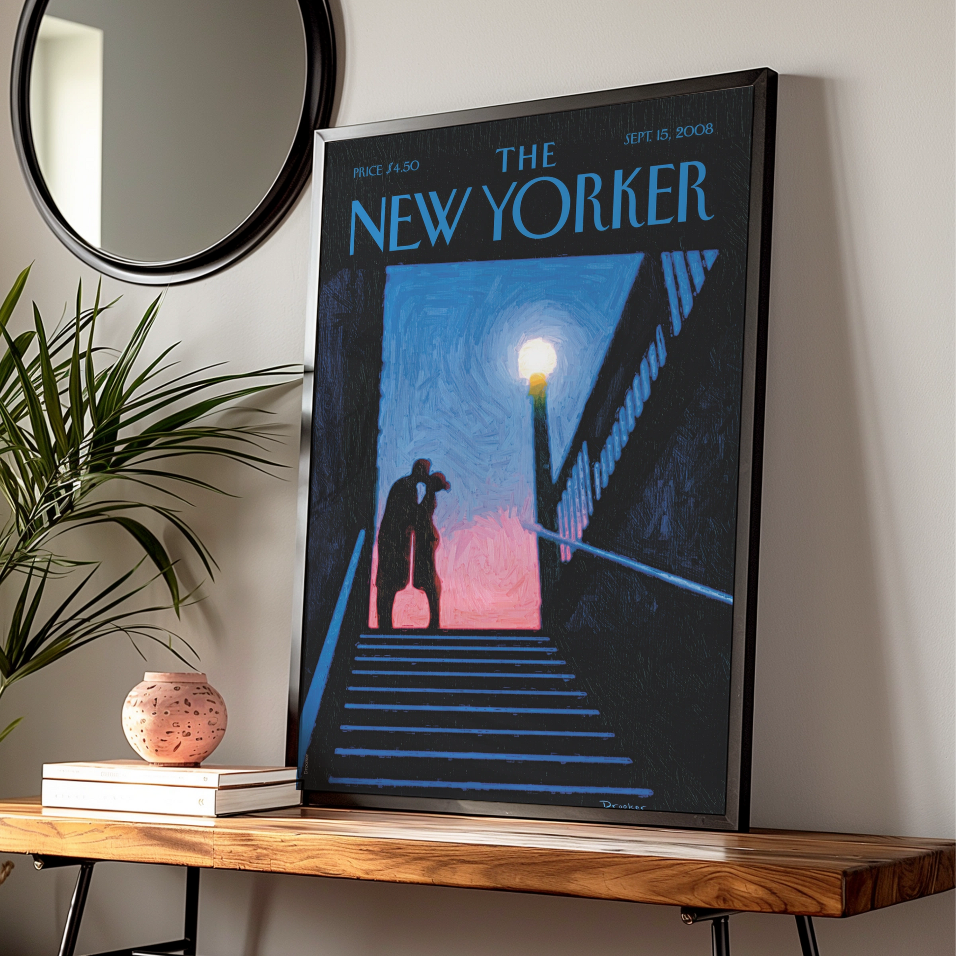 New Yorker Cover Poster, Romantic Couple Subway Night Art, NYC Wall Print