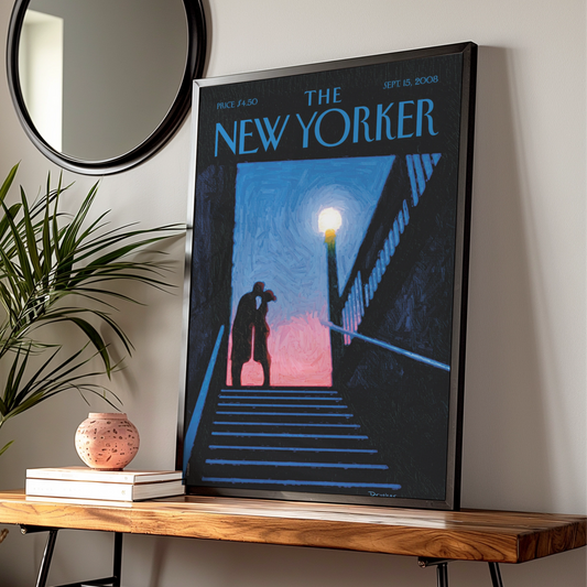 New Yorker Cover Poster, Romantic Couple Subway Night Art, NYC Wall Print