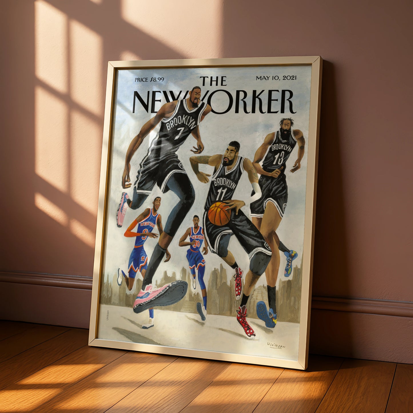 The New Yorker Basketball Poster, Brooklyn Nets vs Knicks, NYC Sports Wall Art