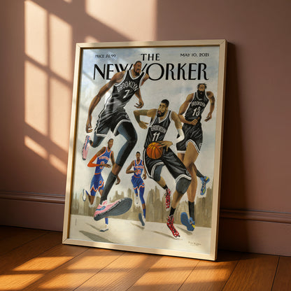 The New Yorker Basketball Poster, Brooklyn Nets vs Knicks, NYC Sports Wall Art
