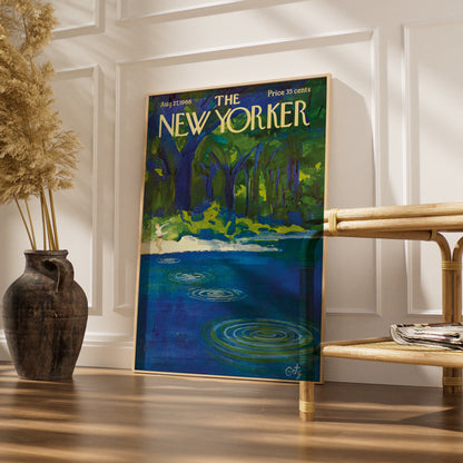 New Yorker Cover Art Poster 1966, Summer Lake Forest Print, Vintage Magazine Wall Art