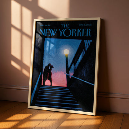 New Yorker Cover Poster, Romantic Couple Subway Night Art, NYC Wall Print