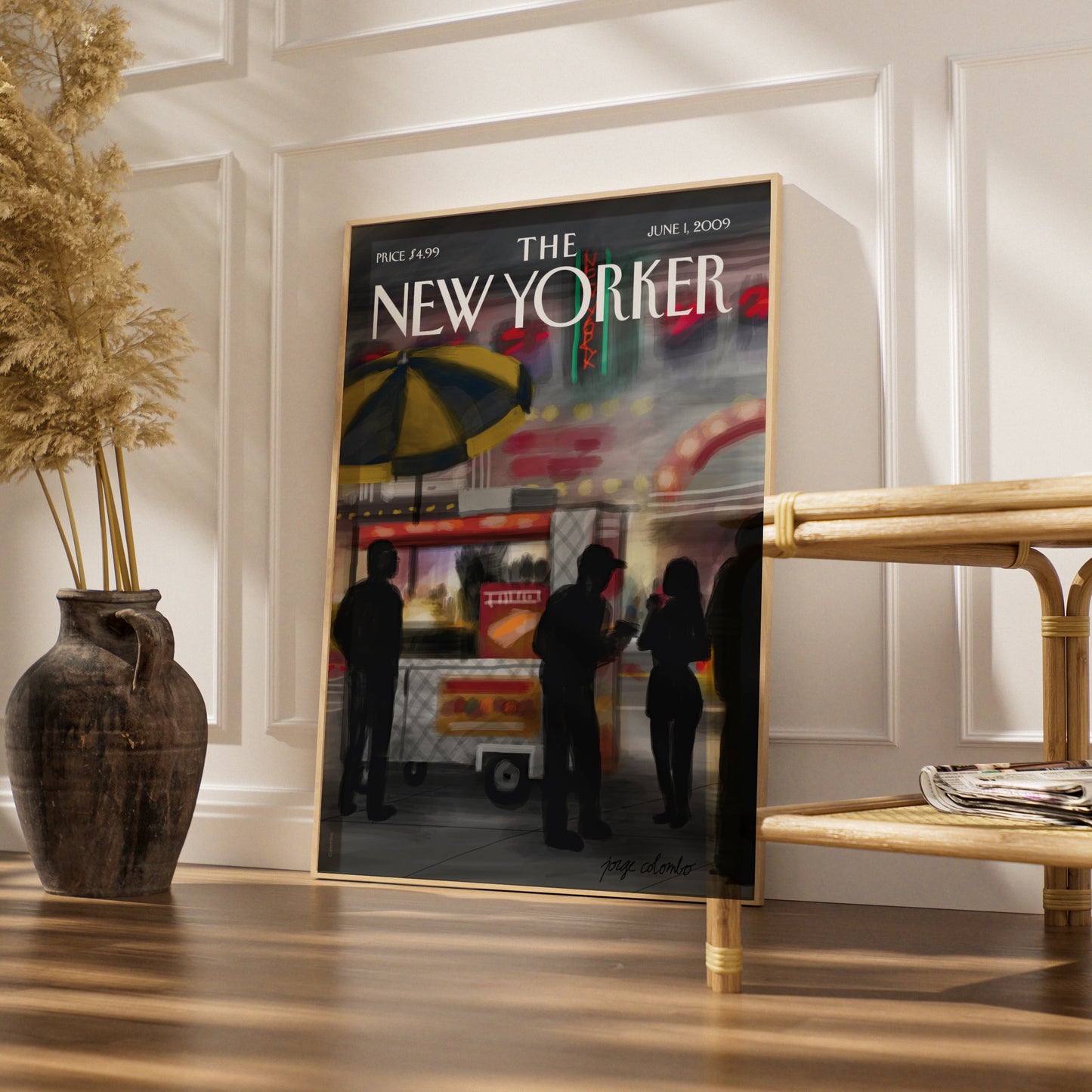 The New Yorker Cover Poster, NYC Street Food Cart Art, New York City Night Print