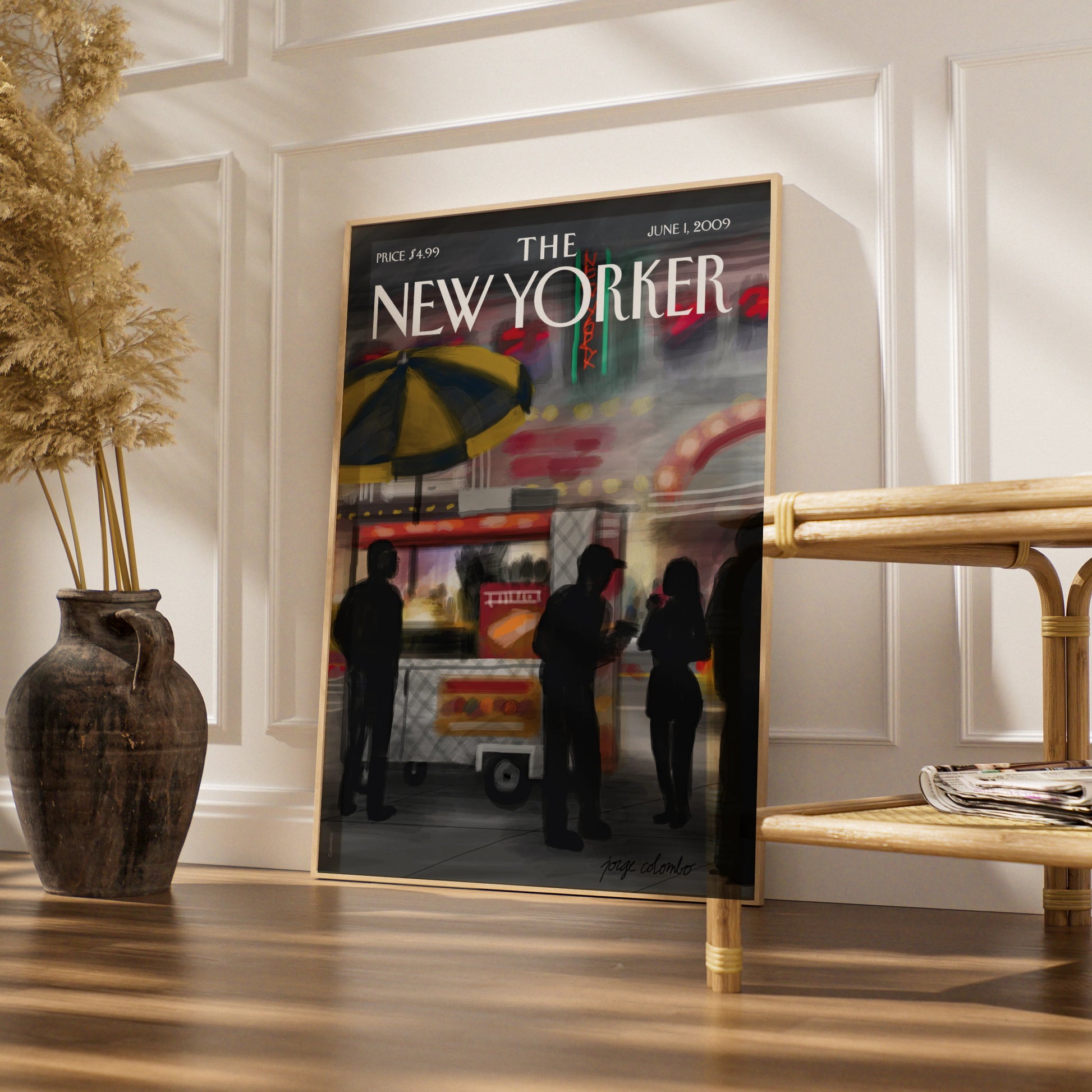 The New Yorker Cover Poster, NYC Street Food Cart Art, New York City Night Print