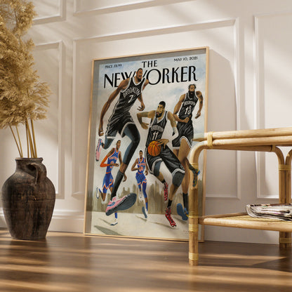 The New Yorker Basketball Poster, Brooklyn Nets vs Knicks, NYC Sports Wall Art