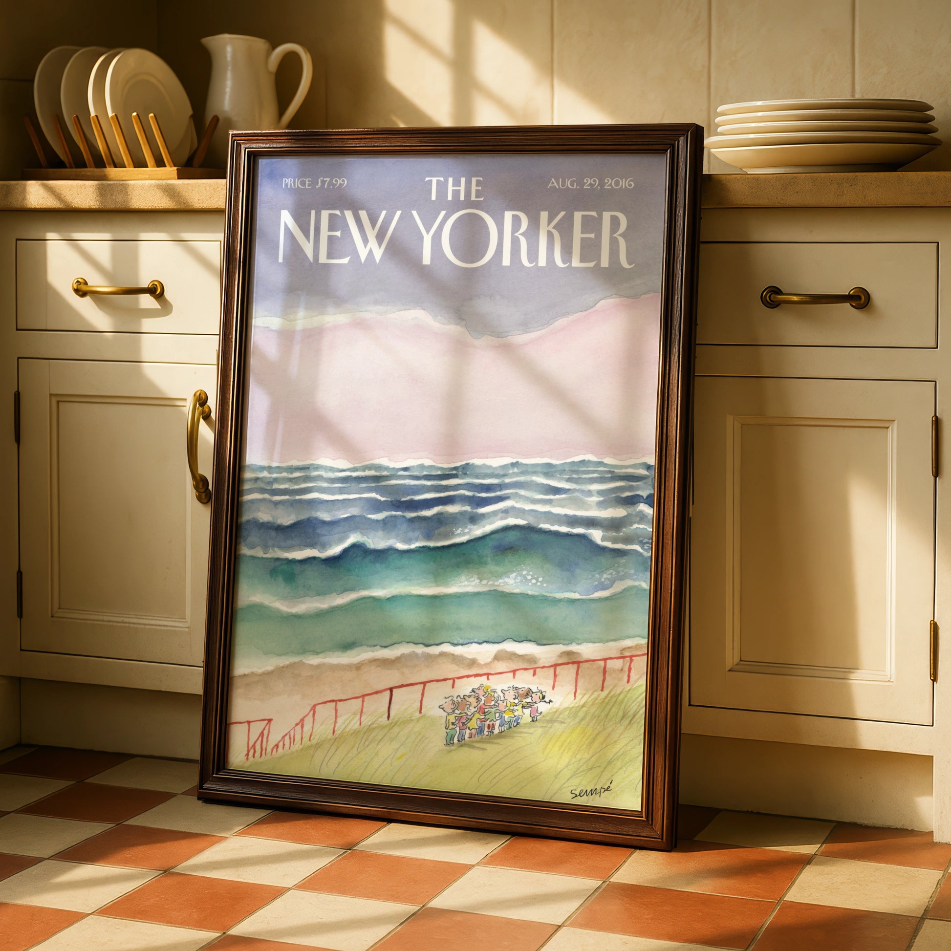 The New Yorker Beach Cover Poster, Sempe Coastal Wall Art, Ocean Watercolour Print