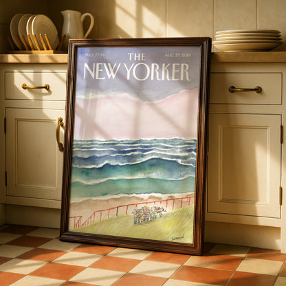 The New Yorker Beach Cover Poster, Sempe Coastal Wall Art, Ocean Watercolour Print