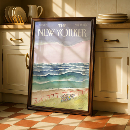 The New Yorker Beach Cover Poster, Sempe Coastal Wall Art, Ocean Watercolour Print