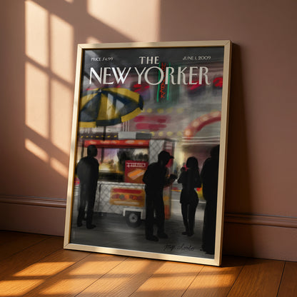 The New Yorker Cover Poster, NYC Street Food Cart Art, New York City Night Print