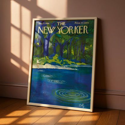 New Yorker Cover Art Poster 1966, Summer Lake Forest Print, Vintage Magazine Wall Art