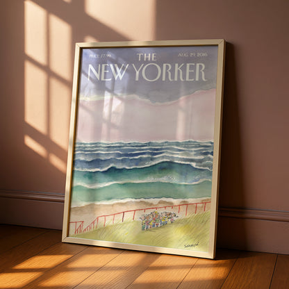 The New Yorker Beach Cover Poster, Sempe Coastal Wall Art, Ocean Watercolour Print