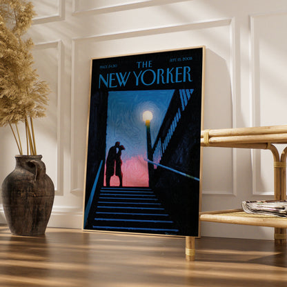 New Yorker Cover Poster, Romantic Couple Subway Night Art, NYC Wall Print