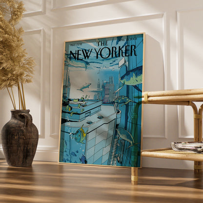 The New Yorker Poster April 2005, Underwater City Fish Art, Blue Ocean Wall Art