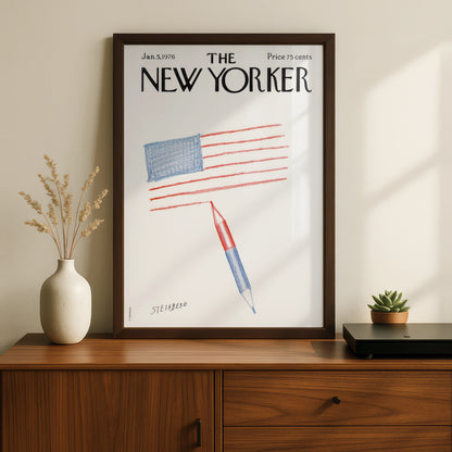 The New Yorker 1976 Poster, Steinberg American Flag Art, Patriotic Wall Print