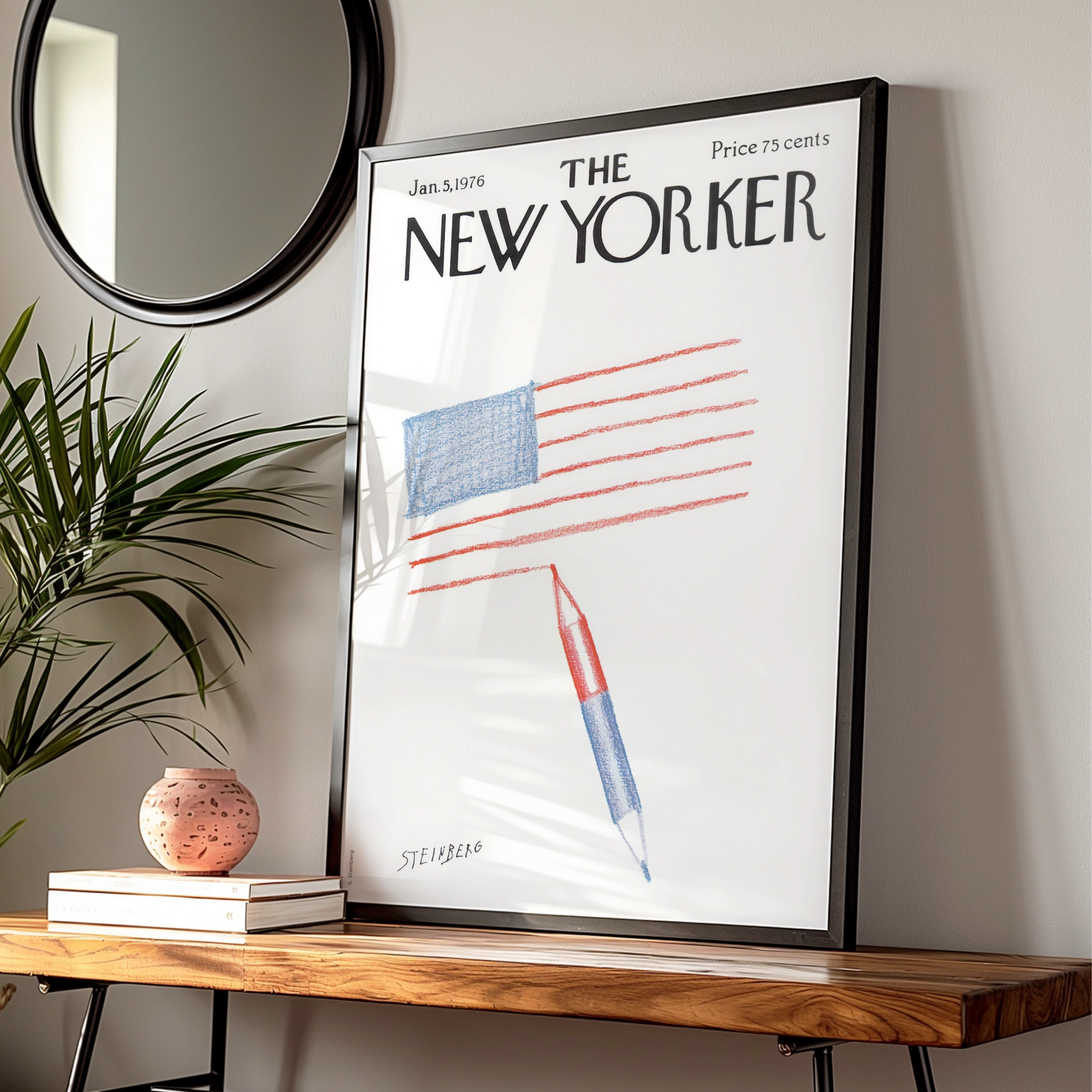The New Yorker 1976 Poster, Steinberg American Flag Art, Patriotic Wall Print