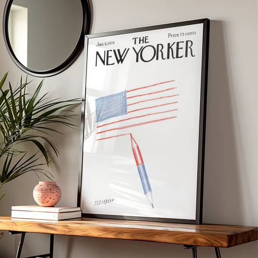 The New Yorker 1976 Poster, Steinberg American Flag Art, Patriotic Wall Print