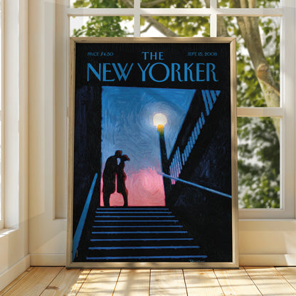 New Yorker Cover Poster, Romantic Couple Subway Night Art, NYC Wall Print