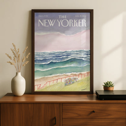 The New Yorker Beach Cover Poster, Sempe Coastal Wall Art, Ocean Watercolour Print