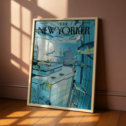 The New Yorker Poster April 2005, Underwater City Fish Art, Blue Ocean Wall Art