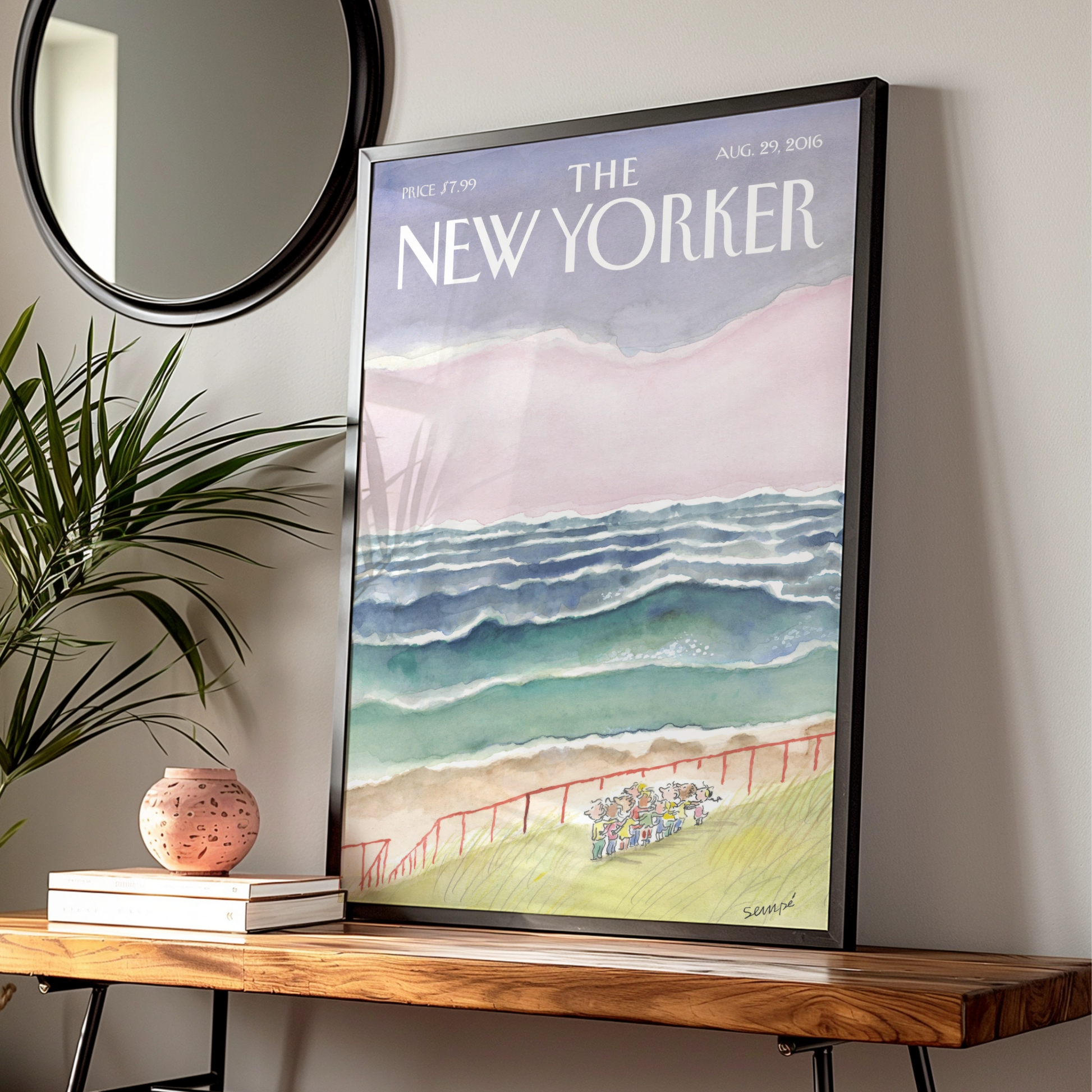 The New Yorker Beach Cover Poster, Sempe Coastal Wall Art, Ocean Watercolour Print