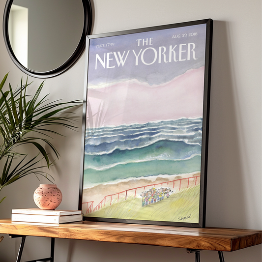The New Yorker Beach Cover Poster, Sempe Coastal Wall Art, Ocean Watercolour Print