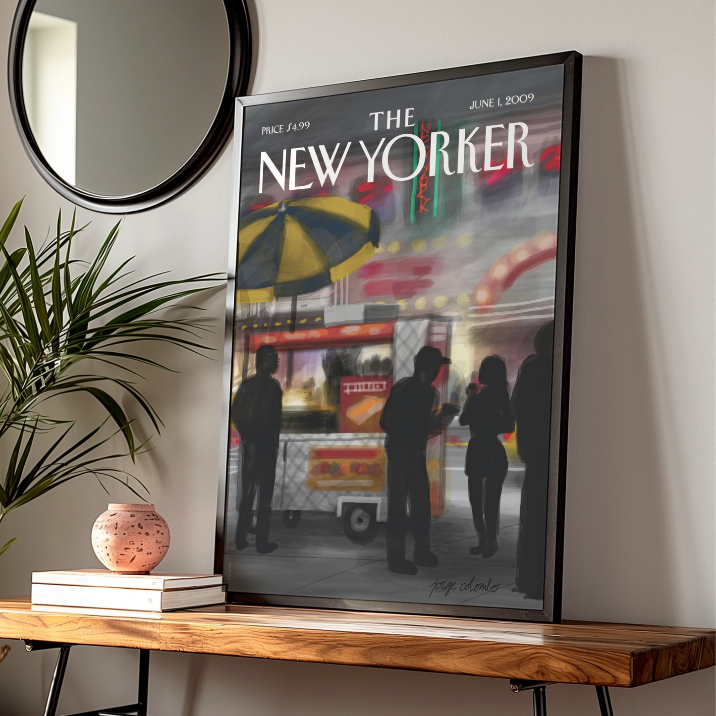 The New Yorker Cover Poster, NYC Street Food Cart Art, New York City Night Print