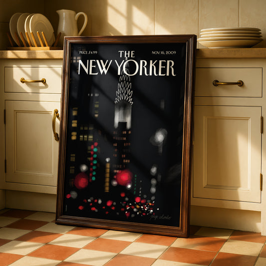 The New Yorker Poster, Chrysler Building Night Skyline, NYC Wall Art Print
