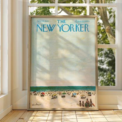 The New Yorker 1961 Beach Cover Poster, Vintage Summer Seaside Wall Art Print