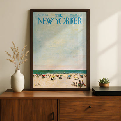 The New Yorker 1961 Beach Cover Poster, Vintage Summer Seaside Wall Art Print