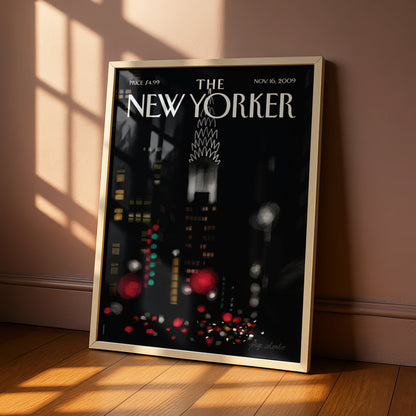 The New Yorker Poster, Chrysler Building Night Skyline, NYC Wall Art Print
