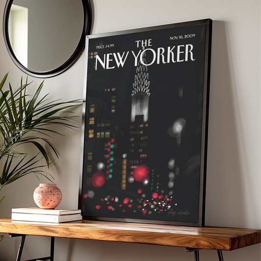 The New Yorker Poster, Chrysler Building Night Skyline, NYC Wall Art Print