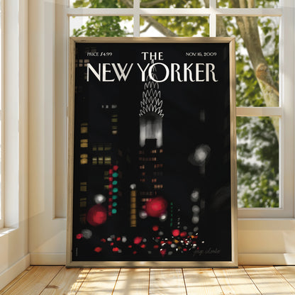 The New Yorker Poster, Chrysler Building Night Skyline, NYC Wall Art Print