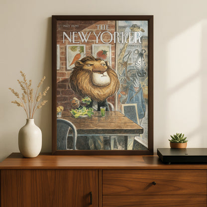 The New Yorker Lion Salad Cover Poster, Funny Animal Wall Art, April 2014 Print
