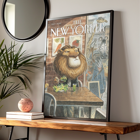 The New Yorker Lion Salad Cover Poster, Funny Animal Wall Art, April 2014 Print