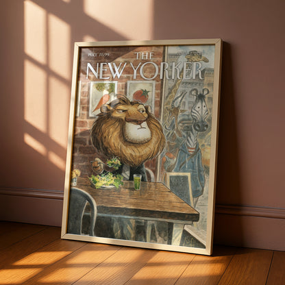 The New Yorker Lion Salad Cover Poster, Funny Animal Wall Art, April 2014 Print
