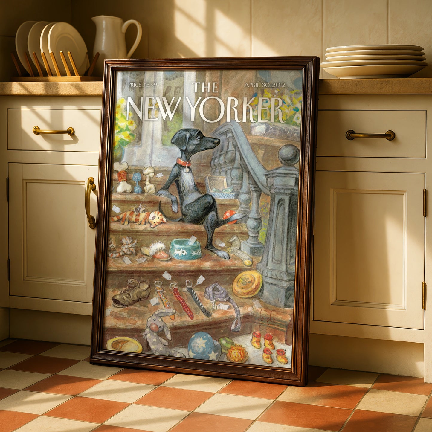 The New Yorker Dog Poster, Black Dog Art Print, Pet Shop Cover Wall Art, April 2012