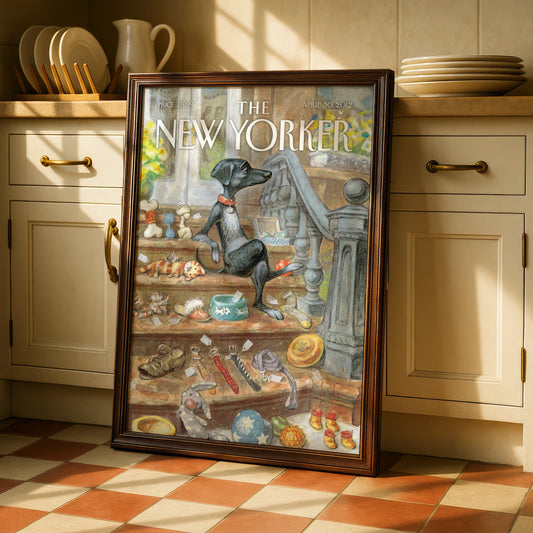 The New Yorker Dog Poster, Black Dog Art Print, Pet Shop Cover Wall Art, April 2012